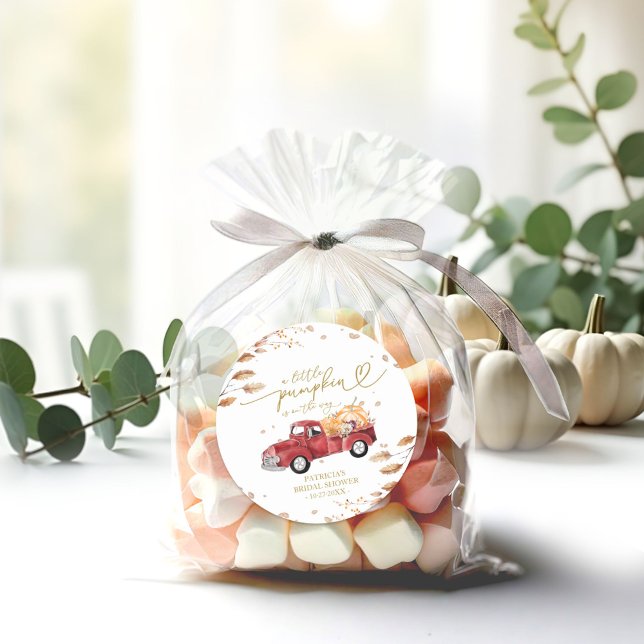 A Little Pumpkin Is On The Way Baby Shower Classic Round Sticker (Creator Uploaded)