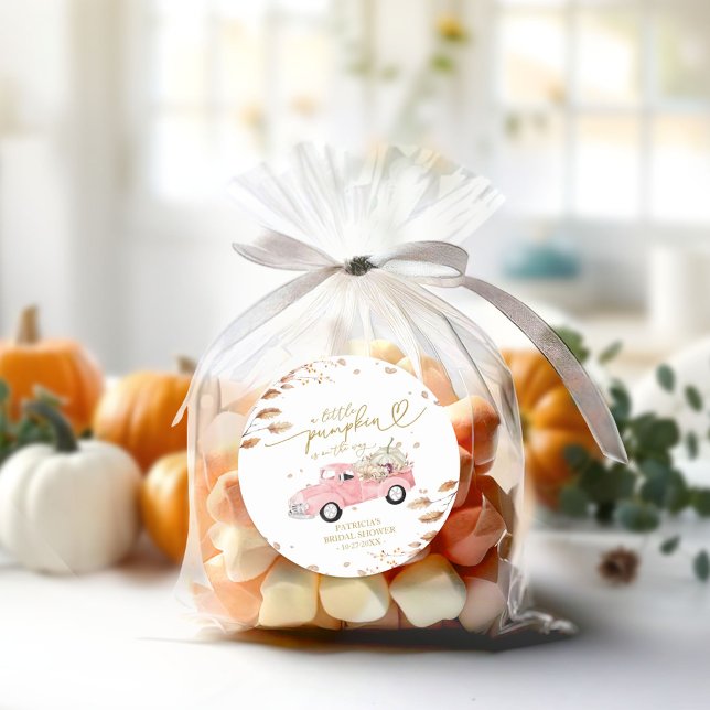 A Little Pumpkin Is On The Way Baby Shower Classic Round Sticker (Creator Uploaded)