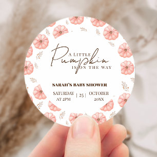 A Little Pumpkin Is On The Way Baby Shower  Classic Round Sticker