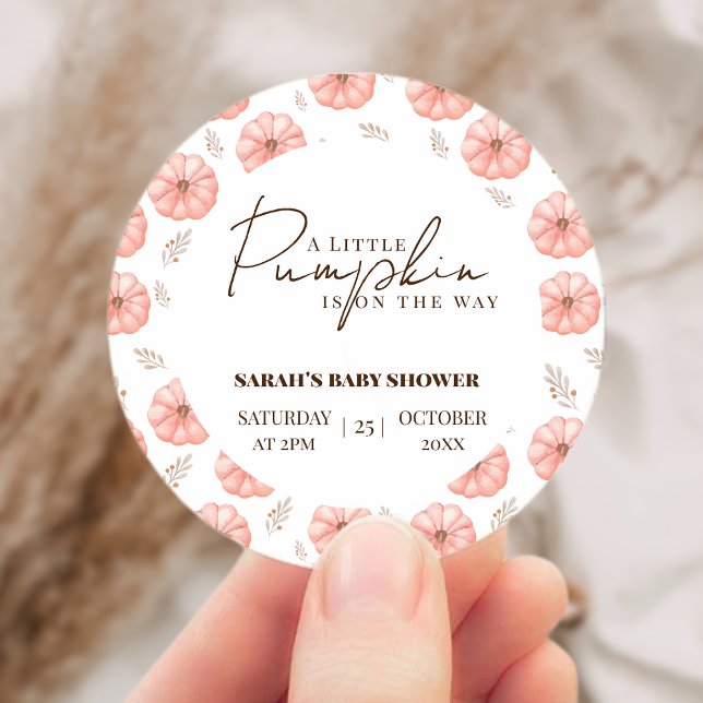A Little Pumpkin Is On The Way Baby Shower  Classic Round Sticker (A Little Pumpkin Is On The Way Baby Shower Classic Round Sticker)