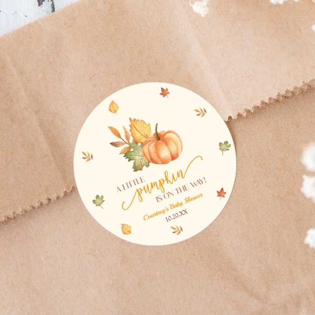 A Little Pumpkin Is On The Way! Baby Shower Classic Round Sticker (Creator Uploaded)