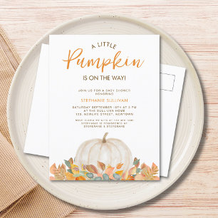 A Little Pumpkin Is On the Way Baby Shower Invitation Postcard