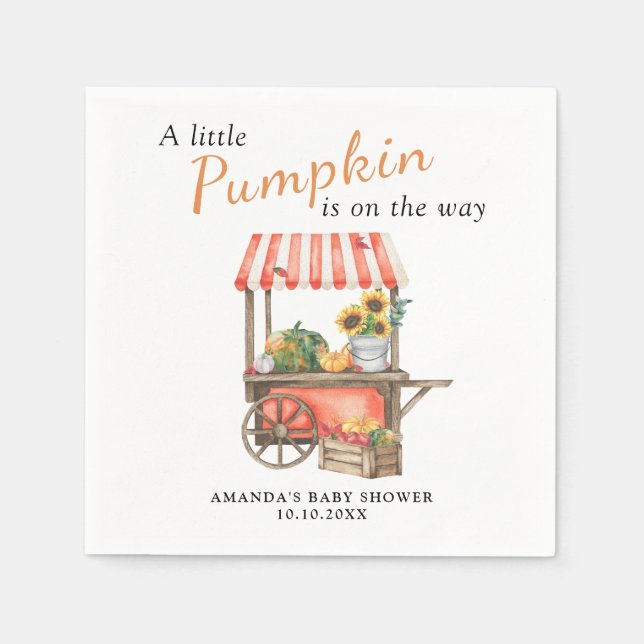 A Little Pumpkin is on the way Baby Shower Napkin (Front)