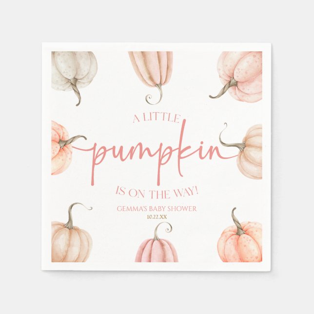 A Little Pumpkin Is On The Way! Baby Shower Napkin (Front)