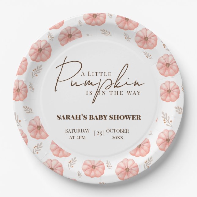 A Little Pumpkin Is On The Way Baby Shower  Paper Plate (Front)