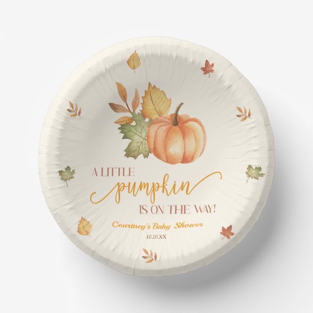 A Little Pumpkin Is On The Way! Baby Shower Paper Plate (Front)