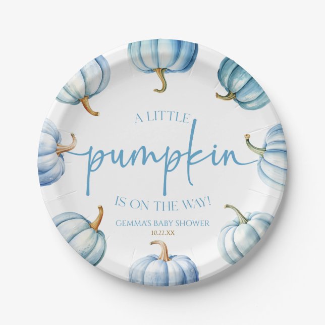 A Little Pumpkin Is On The Way! Baby Shower Paper Plate (Front)