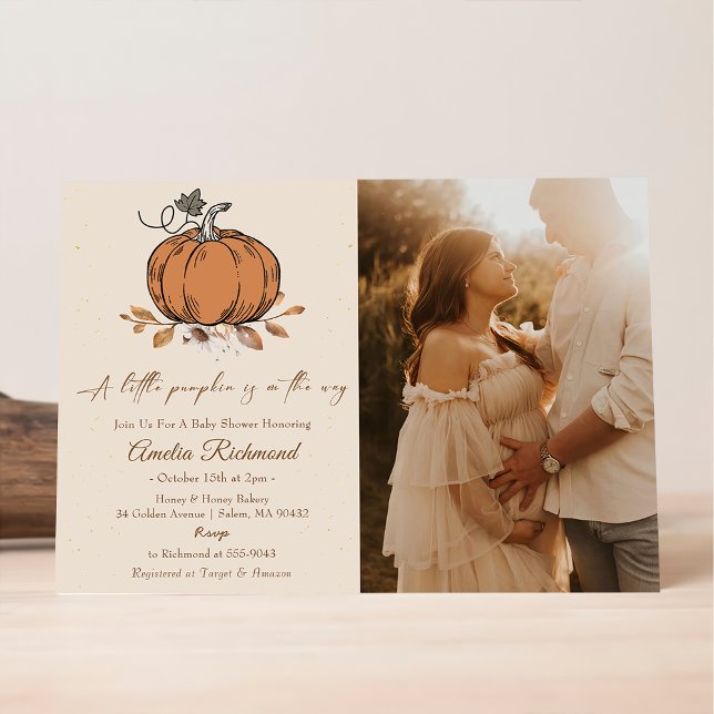 A Little Pumpkin Is On The Way Baby Shower Photo Invitation (Creator Uploaded)