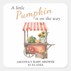A Little Pumpkin is on the way Baby Shower Square Sticker