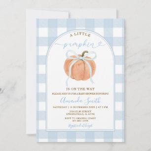 A Little Pumpkin Is on the Way Blue Baby Shower Invitation