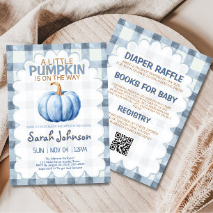 A Little Pumpkin Is On The Way Blue Baby Shower  Invitation