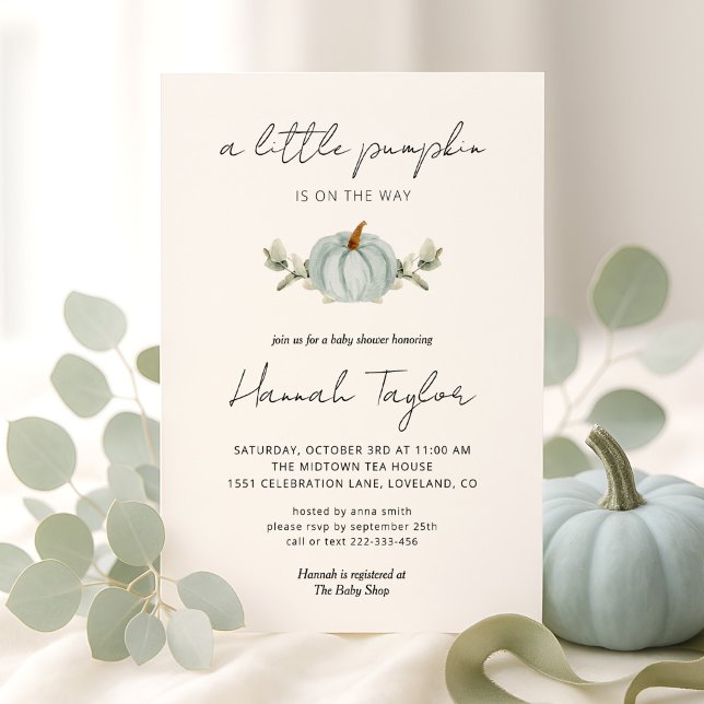 A Little Pumpkin is on the Way Blue Baby Shower Invitation (Creator Uploaded)
