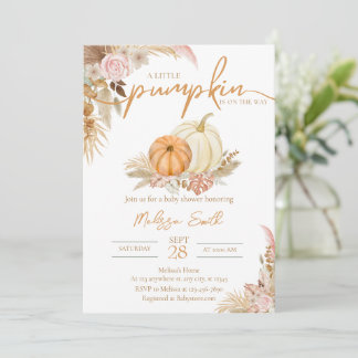 A Little Pumpkin Is On The Way Boho Autumn Fall Invitation
