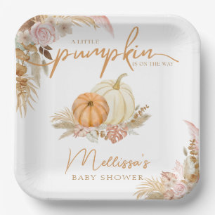 A Little Pumpkin Is On The Way Boho Autumn Fall  Paper Plate