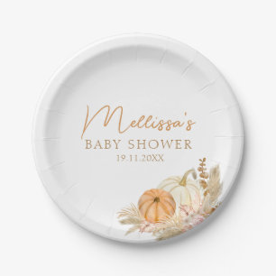 A Little Pumpkin Is On The Way Boho Autumn Fall  Paper Plate