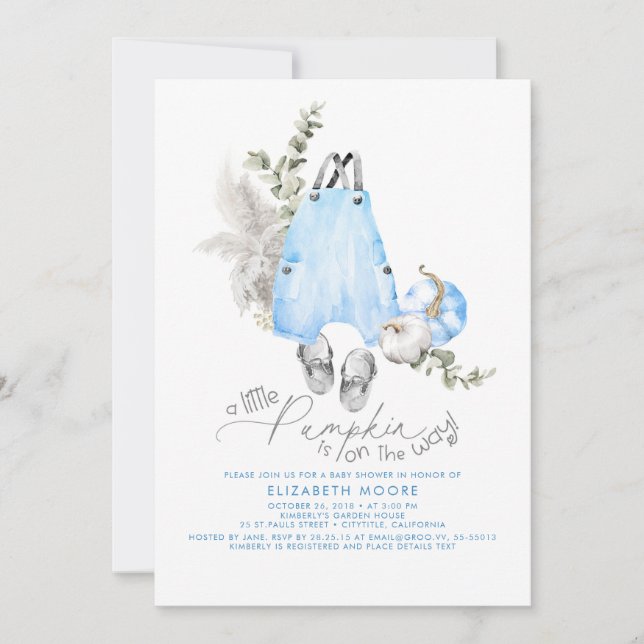 A Little Pumpkin Is On The Way Boy Baby Shower Invitation (Front)