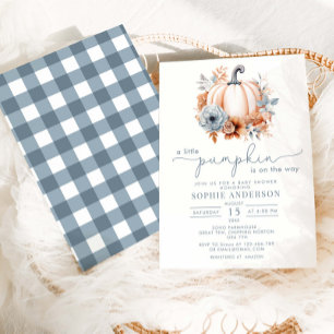 A Little Pumpkin Is On The Way Boy Baby Shower Invitation