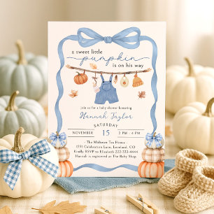 A Little Pumpkin Is On The Way Boy Baby Shower Invitation