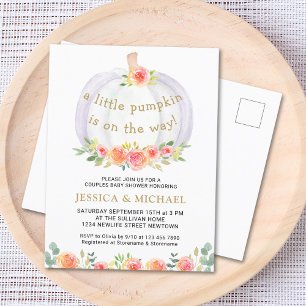 A Little Pumpkin Is on The Way Couples Baby Shower Invitation Postcard
