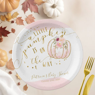 A Little Pumpkin Is On The Way Elegant Baby Shower Paper Plate