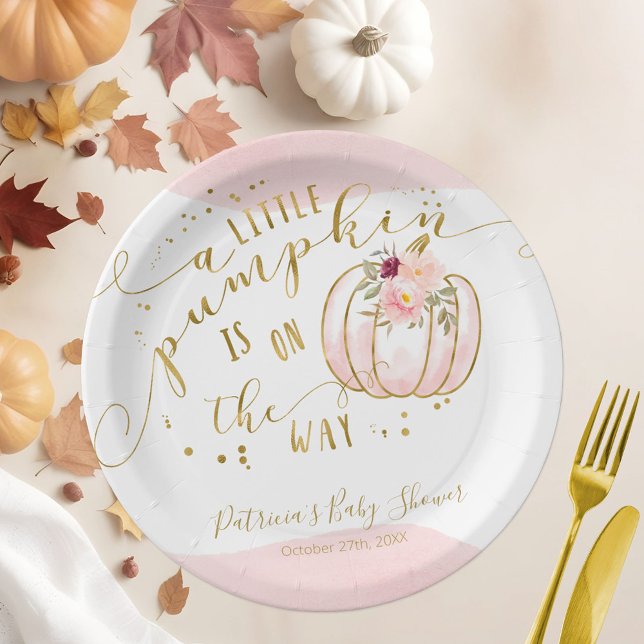 A Little Pumpkin Is On The Way Elegant Baby Shower Paper Plate (Creator Uploaded)