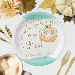 A Little Pumpkin Is On The Way Elegant Baby Shower Paper Plate
