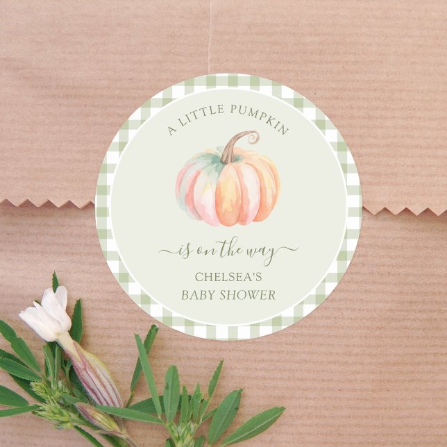 A Little Pumpkin is On The Way Fall Baby Shower Classic Round Sticker (Creator Uploaded)