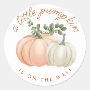 A Little Pumpkin Is On The Way Fall Baby Shower Classic Round Sticker