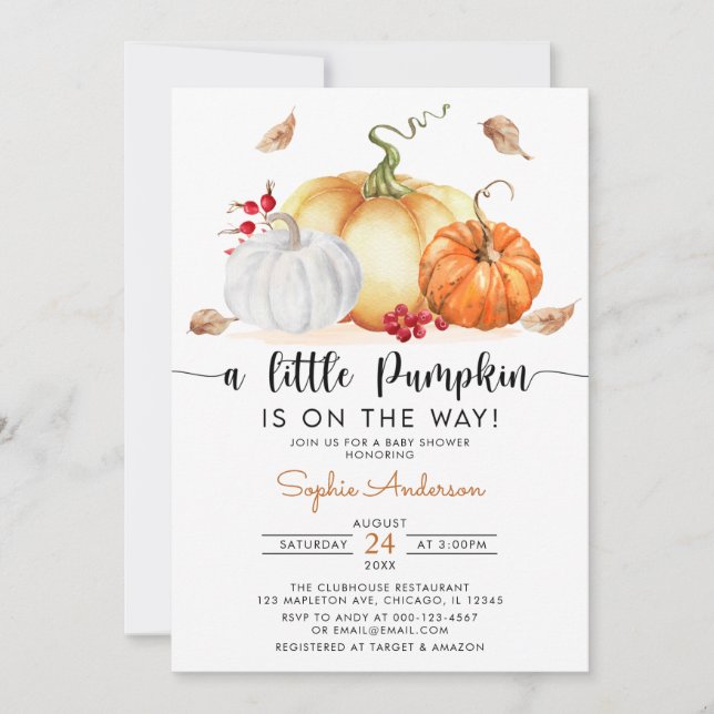 A Little Pumpkin is on the way Fall Baby Shower Invitation (Front)
