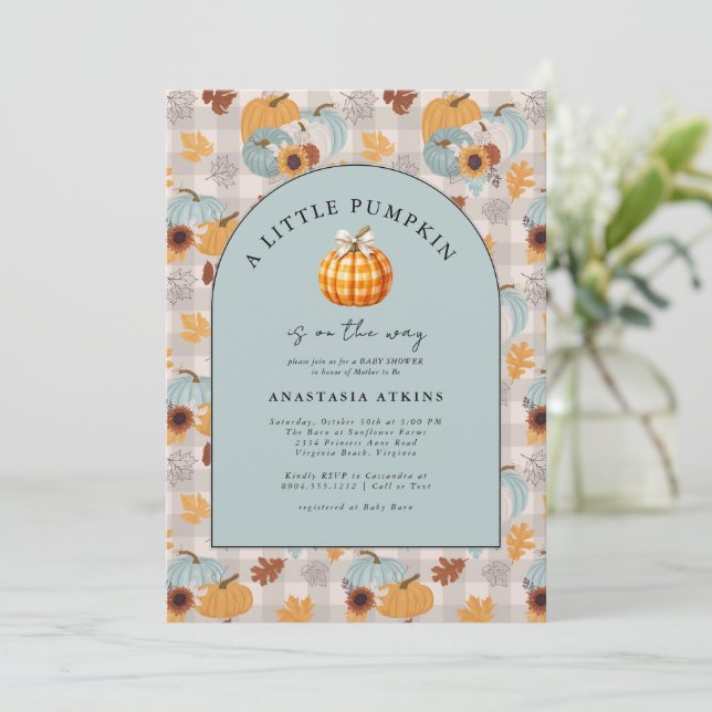 A Little Pumpkin is on the way Fall Baby Shower  Invitation (Standing Front)
