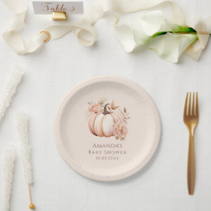 A Little Pumpkin Is On The Way Fall Baby Shower Paper Plate