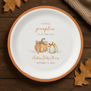 A Little Pumpkin is on the Way! Fall Baby Shower Paper Plate