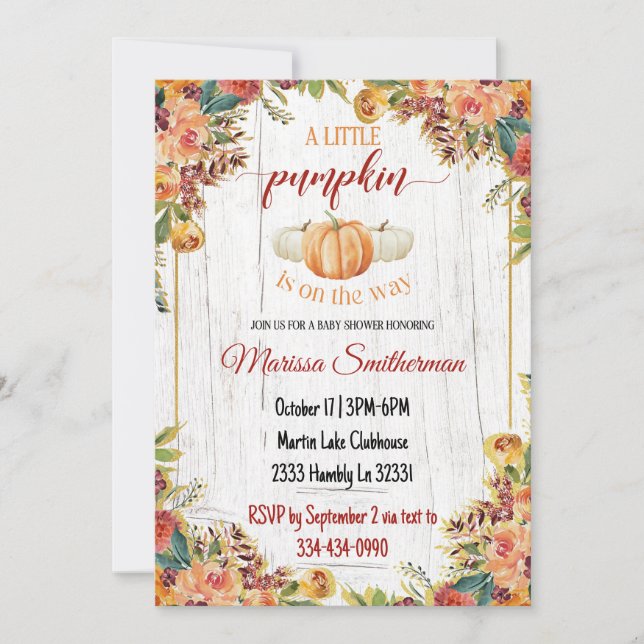 A Little Pumpkin is on the way Fall  Invitation (Front)