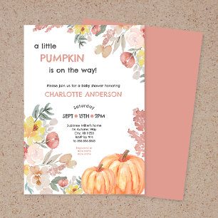 A little pumpkin is on the way girl baby shower  invitation