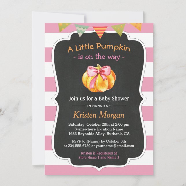 A Little Pumpkin is on the Way Girl Baby Shower Invitation (Front)