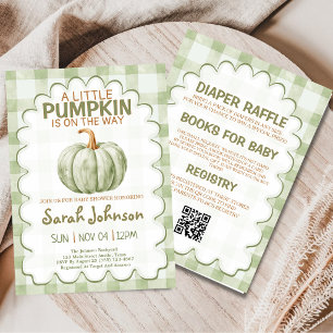 A Little Pumpkin Is On The Way Green Baby Shower Invitation