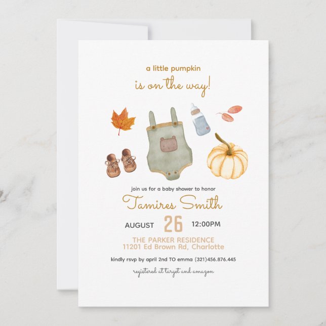 A Little Pumpkin Is On The Way Invitation (Front)