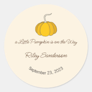 A Little Pumpkin is on the Way Labels, Baby Shower Classic Round Sticker
