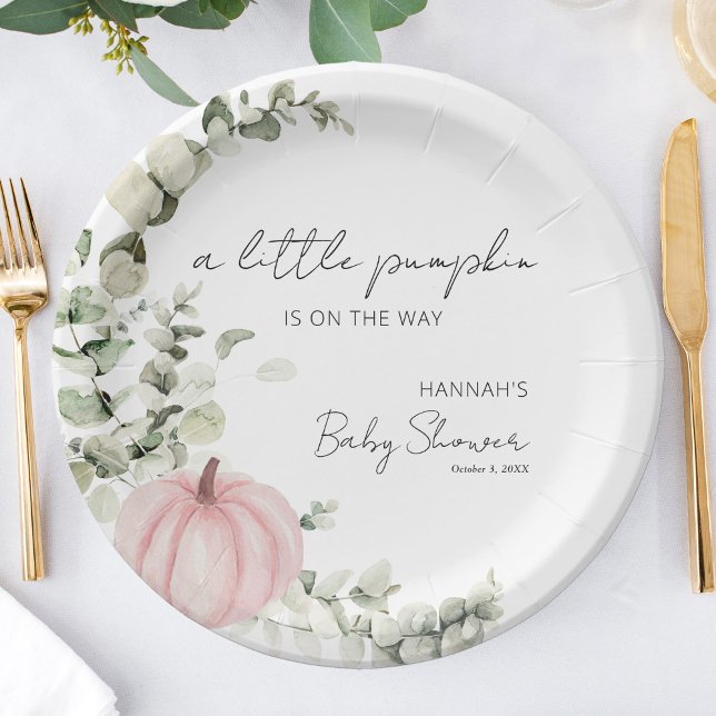A Little Pumpkin is on the Way Pink Baby Shower Paper Plate (Creator Uploaded)