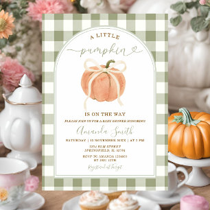 A Little Pumpkin Is on the Way Sage Baby Shower Invitation