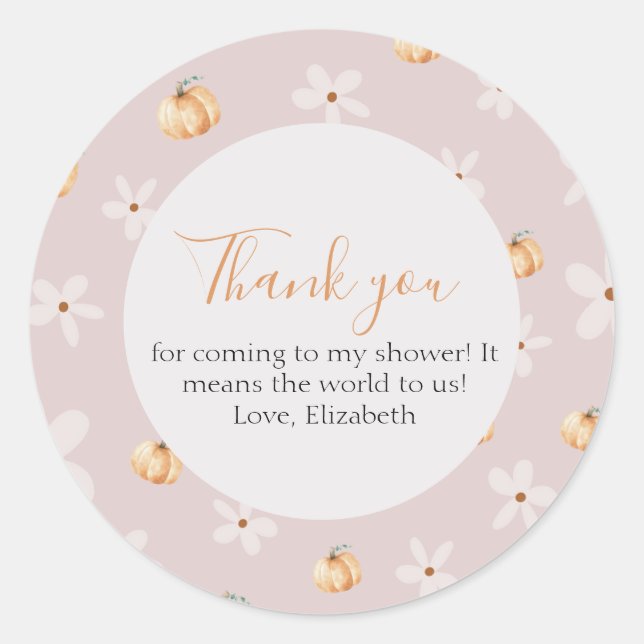 A Little Pumpkin Is On The Way Thank you Classic Round Sticker (Front)