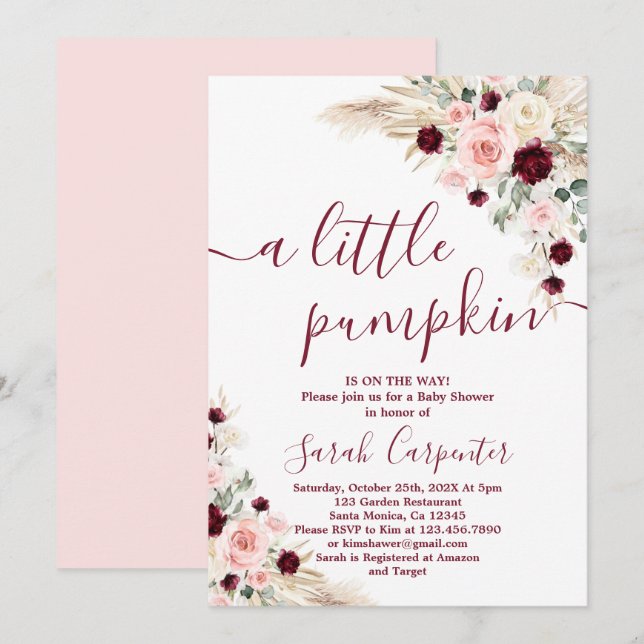 A little pumpkin pampas Baby Show Invitation (Front/Back)