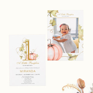 A Little Pumpkin Photo First birthday Invitation