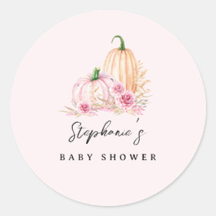 A Little Pumpkin Pink Baby Shower Classic Round Sticker