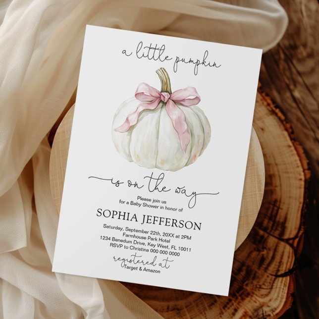 A Little Pumpkin Pink Bow Baby Shower Invitation (Creator Uploaded)