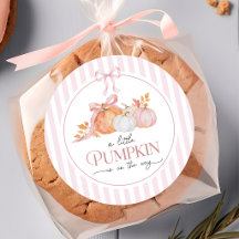 A Little Pumpkin Pink Bow Baby Shower Sticker