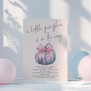A Little Pumpkin PInk Bow Cream Baby Shower Invitation