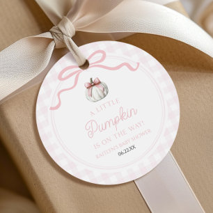 A Little Pumpkin Pink Bow Fall Baby Shower Favour Tags
