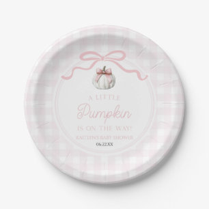A Little Pumpkin Pink Bow Fall Baby Shower Paper Plate