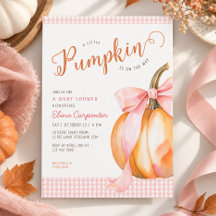 A little pumpkin pink bow gingham baby shower